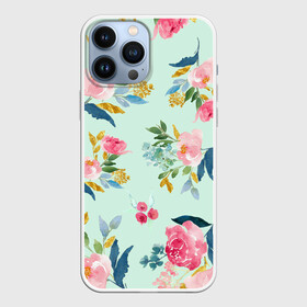 Чехол для iPhone 13 Pro Max с принтом Цветы в городе Новоалтайск,  |  | Тематика изображения на принте: 2020 | summer | желтый | зеленый | летний принт | лето | розовые цветы | розовый | цветочки | цветы