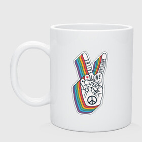 Кружка керамическая с принтом PEACE LOVE HOPE (Z) в городе Новоалтайск, керамика | объем — 330 мл, диаметр — 80 мм. Принт наносится на бока кружки, можно сделать два разных изображения | hope | love | peace | два пальца | жесть | знак | любить | любовь | мир | радуга | хипи | хиппи