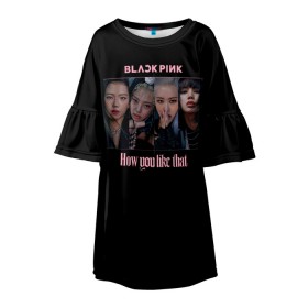 Детское платье 3D с принтом BLACKPINK в городе Новоалтайск, 100% полиэстер | прямой силуэт, чуть расширенный к низу. Круглая горловина, на рукавах — воланы | Тематика изображения на принте: black pink | blackpink | how you like that | jenni | jennie | jiso | jisoo | k pop | kpop | lisa | rose | блэк пинк | блэкпинк | джени | дженни | джизо | джисо | джисоо | к поп | кей поп | корея | лиза | лиса | роза | роуз | роус | черно розовый