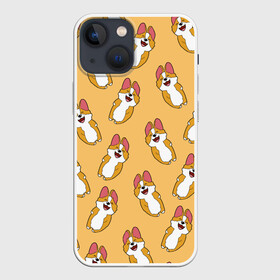 Чехол для iPhone 13 mini с принтом Радость Корги паттерн в городе Новоалтайск,  |  | animals | baby | corgi | cute | kawaii | like | девушкам | детские | зверек | зверь | каваи | корги | лапки | малыш | милый | няшный | питомец | прикольные | пушистик | рисунок | рыжий | собака | собачка | создания | счастье