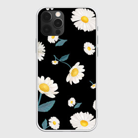 Чехол для iPhone 12 Pro Max с принтом Ромашки в городе Новоалтайск, Силикон |  | белый | для девушек | желтый | летний принт | листочки цветов | ромашка | ромашки | цветочки | цветы | черный фон