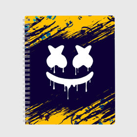 Тетрадь с принтом MARSHMELLO МАРШМЕЛЛОУ в городе Новоалтайск, 100% бумага | 48 листов, плотность листов — 60 г/м2, плотность картонной обложки — 250 г/м2. Листы скреплены сбоку удобной пружинной спиралью. Уголки страниц и обложки скругленные. Цвет линий — светло-серый
 | face | logo | marsh | marshmallow | marshmello | marshmelo | mello | smile | лицо | лого | маршмеллов | маршмеллоу | маршмеллу | маршмело | маршмелов | маршмелоу | маска | музыка | рожица | символ | смайл | улыбка