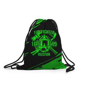 Рюкзак-мешок 3D с принтом FIREFIGHTER 1649 RUSSIA в городе Новоалтайск, 100% полиэстер | плотность ткани — 200 г/м2, размер — 35 х 45 см; лямки — толстые шнурки, застежка на шнуровке, без карманов и подкладки | 112 | firefighter | багор | герб | гкчс | зеленая | знак | лого | логотип | мчс | мчсник | пожарная охрана | пожарник | пожарный | пч | россии | рф | серая | символ | служба | спасатель | спасения | топор | флаг