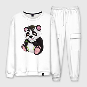 Мужской костюм хлопок с принтом Панденыш Panda в городе Новоалтайск, 100% хлопок | на свитшоте круглая горловина, мягкая резинка по низу. Брюки заужены к низу, на них два вида карманов: два “обычных” по бокам и два объемных, с клапанами, расположенные ниже линии бедра. Брюки с мягкой трикотажной резинкой на поясе и по низу штанин. В поясе для дополнительного комфорта — широкие завязки | animal | animals | bear | bears | line | panda | pands | sky | беар | бир | детская | детское | животные | медведь | медвежонок | облака | облачки | панда | подарок | самолёт | самолетик