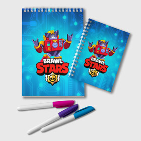 Блокнот с принтом Вольт - Brawl Stars в городе Новоалтайск, 100% бумага | 48 листов, плотность листов — 60 г/м2, плотность картонной обложки — 250 г/м2. Листы скреплены удобной пружинной спиралью. Цвет линий — светло-серый
 | bolt | surge | volt | бравл | бравлер | бравлпасс | бравлстарс | бравлстарсигра | бравлстарсновыйперс | бравлы | новый перс | перс бравл | робот | сурдж | сурж
