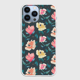 Чехол для iPhone 13 Pro Max с принтом Акварельные цветы в городе Новоалтайск,  |  | Тематика изображения на принте: floral | flowers | pastel | pattern | pink | texture | watercolor | акварель | букет | картина | красками | краски | листья | маки | настроение | пастель | пионы | рисунок | розовые | розы | ромашки | сад | цветки | цветочки