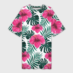 Платье-футболка 3D с принтом Гавайский гибискус в городе Новоалтайск,  |  | flower | hawaii | hibiscus | palms | summer | sun | ботаника | гаваи | гавайи | гавайка | гавайская | гибискус | красочная | летняя | лето | листья | отдых | отпуск | пальма | пальмы | пляж | растения | символ