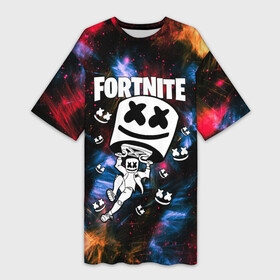 Платье-футболка 3D с принтом FORTNITE x MARSHMELLO в городе Новоалтайск,  |  | deadmau5 | fortnite | fortnite 2 | fortnite x маршмелло | ikonik | marshmello | ninja | ninja streamer | raven | travis scott | ворон | иконик | ниндзя | пили | рейвен | трэвис скотт | фортнайт