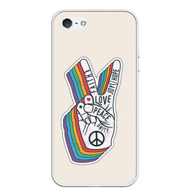 Чехол для iPhone 5/5S матовый с принтом PEACE and LOVE (Z) в городе Новоалтайск, Силикон | Область печати: задняя сторона чехла, без боковых панелей | Тематика изображения на принте: hope | love | peace | два пальца | жесть | знак | любить | любовь | мир | радуга | хипи | хиппи