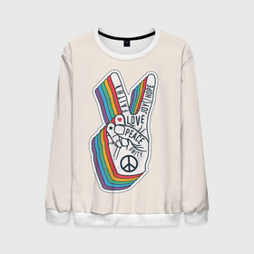 Мужской свитшот 3D с принтом PEACE and LOVE (Z) в городе Новоалтайск, 100% полиэстер с мягким внутренним слоем | круглый вырез горловины, мягкая резинка на манжетах и поясе, свободная посадка по фигуре | hope | love | peace | два пальца | жесть | знак | любить | любовь | мир | радуга | хипи | хиппи