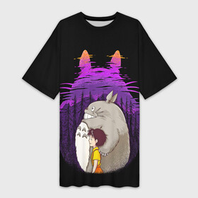 Платье-футболка 3D с принтом Тоторо и Сатсуки в городе Новоалтайск,  |  | my neighbor totoro | totoro | гибли | комедия драма | мой сосед тоторо | мэй | приключения | сацуки | студии гибли | тоторо | фэнтези | хаяо миядзаки