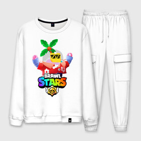 Мужской костюм хлопок с принтом BRAWL STARS SPROUT TROPICAL в городе Новоалтайск, 100% хлопок | на свитшоте круглая горловина, мягкая резинка по низу. Брюки заужены к низу, на них два вида карманов: два “обычных” по бокам и два объемных, с клапанами, расположенные ниже линии бедра. Брюки с мягкой трикотажной резинкой на поясе и по низу штанин. В поясе для дополнительного комфорта — широкие завязки | brawl stars | crow | gale | leon | leon shark | max | mr.p | palmen | rainbow | sally leon | shark | sprout | tara | tropical sprout | virus 8 bit | werewolf leon | акула | берли | бравл старс | ворон | макс | оборотень | пальмы | радуга |
