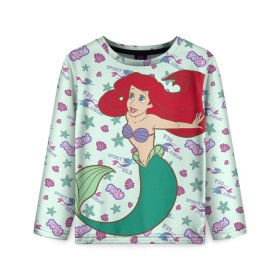 Детский лонгслив 3D с принтом The Little Mermaid Ariel в городе Новоалтайск, 100% полиэстер | длинные рукава, круглый вырез горловины, полуприлегающий силуэт
 | Тематика изображения на принте: ariel | disney princess | the little mermaid | vdkimel | ариэль | русалочка