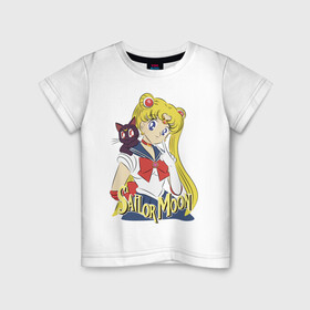 Детская футболка хлопок с принтом Sailor Moon & Luna в городе Новоалтайск, 100% хлопок | круглый вырез горловины, полуприлегающий силуэт, длина до линии бедер | cat | girl | kitty | luna | moon | sailor moon | sailormoon | девочка | кот | котик | котэ | кошка | луна | мультяшка | сейлормун | сэйлор мун