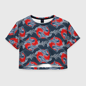 Женская футболка Crop-top 3D с принтом Japanese carp в городе Новоалтайск, 100% полиэстер | круглая горловина, длина футболки до линии талии, рукава с отворотами | carp | fish | japan | japanese carp | карпы | рыбки | япония | японские карпы
