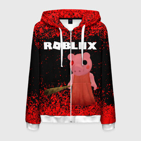 Мужская толстовка 3D на молнии с принтом Roblox piggy Свинка Пигги в городе Новоалтайск, 100% полиэстер | длина до линии бедра, манжеты и пояс оформлены мягкой тканевой резинкой, двухслойный капюшон со шнурком для регулировки, спереди молния, по бокам два кармана | game | gamer | logo | minecraft | piggi | roblox | simulator | игра | конструктор | лого | пигги | свинья | симулятор | строительство | фигура