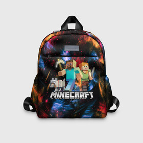 Детский рюкзак 3D с принтом MINECRAFT   МАЙНКРАФТ в городе Новоалтайск, 100% полиэстер | лямки с регулируемой длиной, сверху петелька, чтобы рюкзак можно было повесить на вешалку. Основное отделение закрывается на молнию, как и внешний карман. Внутри дополнительный карман. По бокам два дополнительных кармашка | block | creeper | cube | minecraft | pixel | блок | геометрия | крафт | крипер | кубики | майнкрафт | пиксели