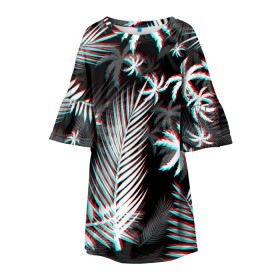 Детское платье 3D с принтом ПАЛЬМЫ | TROPICAL GLITCH в городе Новоалтайск, 100% полиэстер | прямой силуэт, чуть расширенный к низу. Круглая горловина, на рукавах — воланы | Тематика изображения на принте: glitch | hotline miami | neon | new retro wave | outrun | outrun electro | paints | palmen | rainbow | retro | retrowave | summer | synth | synthwave | tropical | глитч | краски | лето | неон | пальмы | радуга | ретро | тропики | хотлайн 