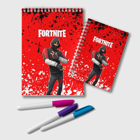 Блокнот с принтом FORTNITE IKONIK в городе Новоалтайск, 100% бумага | 48 листов, плотность листов — 60 г/м2, плотность картонной обложки — 250 г/м2. Листы скреплены удобной пружинной спиралью. Цвет линий — светло-серый
 | Тематика изображения на принте: archetype | fortnite | fortnite 2 | fortnite x | ikonik | marshmello | raven | архетип | ворон | иконик | маршмелло | фортнайт | фортнайт 2 | фортнайт глава 2