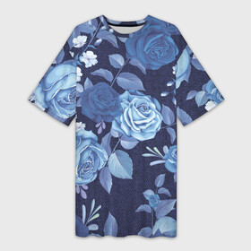 Платье-футболка 3D с принтом Джинса Розы в городе Новоалтайск,  |  | denim | flowers | jeans | rose | деним | джинса | джинсовый | джинсы | розы | ткань | цветы