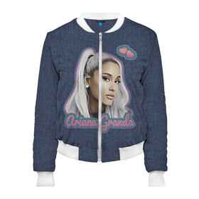 Женский бомбер 3D с принтом Ariana Grande Jeans в городе Новоалтайск, 100% полиэстер | застегивается на молнию, по бокам два кармана без застежек, мягкие манжеты, по низу бомбера и на воротнике — эластичная резинка | ariana grande | grande | heart | jeans | pink | team | ариана гранде | гранде | джинса | джинсовый | джинсы | для фанатов | надпись | попса | розовый | сердечки | синий | текстура | фанатам