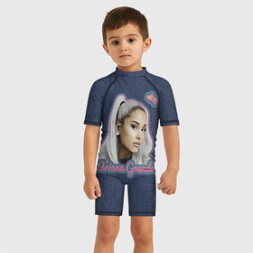 Детский купальный костюм 3D с принтом Ariana Grande Jeans в городе Новоалтайск, Полиэстер 85%, Спандекс 15% | застежка на молнии на спине | Тематика изображения на принте: ariana grande | grande | heart | jeans | pink | team | ариана гранде | гранде | джинса | джинсовый | джинсы | для фанатов | надпись | попса | розовый | сердечки | синий | текстура | фанатам