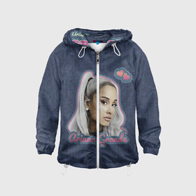 Детская ветровка 3D с принтом Ariana Grande Jeans в городе Новоалтайск, 100% полиэстер | подол и капюшон оформлены резинкой с фиксаторами, по бокам два кармана без застежек, один потайной карман на груди | ariana grande | grande | heart | jeans | pink | team | ариана гранде | гранде | джинса | джинсовый | джинсы | для фанатов | надпись | попса | розовый | сердечки | синий | текстура | фанатам