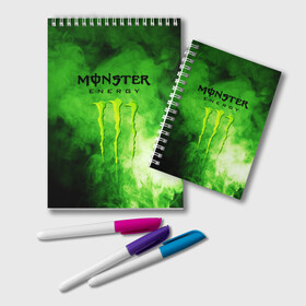 Блокнот с принтом MONSTER ENERGY в городе Новоалтайск, 100% бумага | 48 листов, плотность листов — 60 г/м2, плотность картонной обложки — 250 г/м2. Листы скреплены удобной пружинной спиралью. Цвет линий — светло-серый
 | Тематика изображения на принте: brend | green | monster energy | андреналин | бренд | зеленый | логотип | монстр | напиток | энергетик | энергия