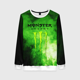 Женский свитшот 3D с принтом MONSTER ENERGY в городе Новоалтайск, 100% полиэстер с мягким внутренним слоем | круглый вырез горловины, мягкая резинка на манжетах и поясе, свободная посадка по фигуре | brend | green | monster energy | андреналин | бренд | зеленый | логотип | монстр | напиток | энергетик | энергия