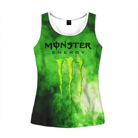 Женская майка 3D с принтом MONSTER ENERGY в городе Новоалтайск, 100% полиэстер | круглая горловина, прямой силуэт, длина до линии бедра | brend | green | monster energy | андреналин | бренд | зеленый | логотип | монстр | напиток | энергетик | энергия
