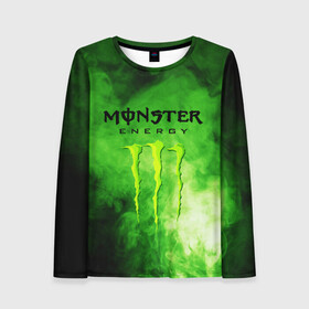 Женский лонгслив 3D с принтом MONSTER ENERGY в городе Новоалтайск, 100% полиэстер | длинные рукава, круглый вырез горловины, полуприлегающий силуэт | brend | green | monster energy | андреналин | бренд | зеленый | логотип | монстр | напиток | энергетик | энергия