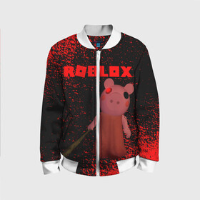 Детский бомбер 3D с принтом Roblox piggy/Свинка Пигги. в городе Новоалтайск, 100% полиэстер | застегивается на молнию, по бокам два кармана без застежек, мягкие манжеты, по низу бомбера и на воротнике — эластичная резинка | game | gamer | logo | minecraft | piggi | roblox | simulator | игра | конструктор | лого | пигги | свинья | симулятор | строительство | фигура