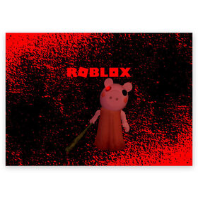 Поздравительная открытка с принтом Roblox piggy/Свинка Пигги. в городе Новоалтайск, 100% бумага | плотность бумаги 280 г/м2, матовая, на обратной стороне линовка и место для марки
 | game | gamer | logo | minecraft | piggi | roblox | simulator | игра | конструктор | лого | пигги | свинья | симулятор | строительство | фигура