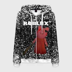 Мужская толстовка 3D на молнии с принтом Roblox piggy Свинка Пигги в городе Новоалтайск, 100% полиэстер | длина до линии бедра, манжеты и пояс оформлены мягкой тканевой резинкой, двухслойный капюшон со шнурком для регулировки, спереди молния, по бокам два кармана | game | gamer | logo | minecraft | piggi | roblox | simulator | игра | конструктор | лого | пигги | свинья | симулятор | строительство | фигура