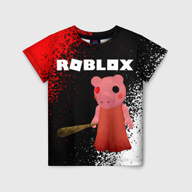 Детская футболка 3D с принтом Roblox piggy/Свинка Пигги. в городе Новоалтайск, 100% гипоаллергенный полиэфир | прямой крой, круглый вырез горловины, длина до линии бедер, чуть спущенное плечо, ткань немного тянется | game | gamer | logo | minecraft | piggi | roblox | simulator | игра | конструктор | лого | пигги | свинья | симулятор | строительство | фигура