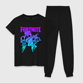 Женская пижама хлопок с принтом FORTNITE x MARSHMELLO DAB в городе Новоалтайск, 100% хлопок | брюки и футболка прямого кроя, без карманов, на брюках мягкая резинка на поясе и по низу штанин | deadmau5 | fortnite | fortnite 2 | fortnite x маршмелло | ikonik | marshmello | ninja | ninja streamer | raven | travis scott | ворон | иконик | ниндзя | пили | рейвен | трэвис скотт | фортнайт