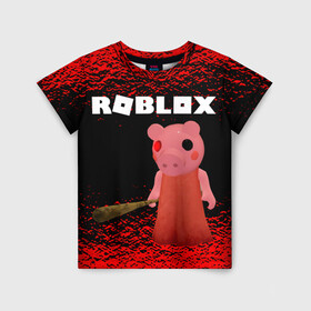 Детская футболка 3D с принтом Roblox piggy/Свинка Пигги. в городе Новоалтайск, 100% гипоаллергенный полиэфир | прямой крой, круглый вырез горловины, длина до линии бедер, чуть спущенное плечо, ткань немного тянется | game | gamer | logo | minecraft | piggi | roblox | simulator | игра | конструктор | лого | пигги | свинья | симулятор | строительство | фигура