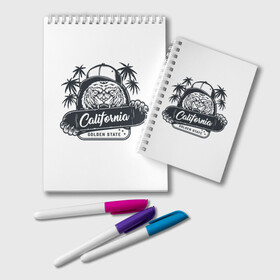 Блокнот с принтом CALIFORNIA (Z) в городе Новоалтайск, 100% бумага | 48 листов, плотность листов — 60 г/м2, плотность картонной обложки — 250 г/м2. Листы скреплены удобной пружинной спиралью. Цвет линий — светло-серый
 | Тематика изображения на принте: extreme | extrime | pro skater | summer | tiger | арт | животные | звери | зверь | картинка | кошка | крупная кошка | лето | пляж | рисунок | скейт | скейтер | скейтеры | скейты | тигр | экстрим