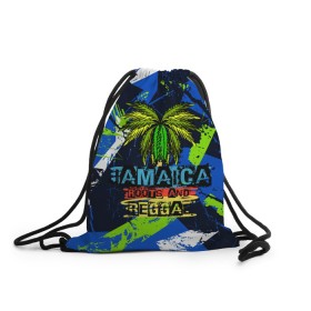 Рюкзак-мешок 3D с принтом Jamaica Roots and reggae в городе Новоалтайск, 100% полиэстер | плотность ткани — 200 г/м2, размер — 35 х 45 см; лямки — толстые шнурки, застежка на шнуровке, без карманов и подкладки | jamaica | reggae | roots | летняя | лето | надпись | пальма | раста | регги | рэгги | текст | фраза | ямайка