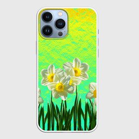 Чехол для iPhone 13 Pro Max с принтом Солнечные Нарциссы в городе Новоалтайск,  |  | Тематика изображения на принте: flowers | nature | summer | sun | бутоны | зелень | кислотный | краски | лазурный | лепестки | летний | лето | листья | нарцисс | нарциссы | неоновый | поле | природа | растения | ромашки | сад | солнечный | солнце