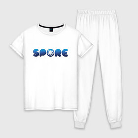 Женская пижама хлопок с принтом Spore Logo Blue (Z) в городе Новоалтайск, 100% хлопок | брюки и футболка прямого кроя, без карманов, на брюках мягкая резинка на поясе и по низу штанин | creepy cute | ea | electronic arts | maxis | spore | spore hero | ангелоид | генирал фауст | гудра | жуткие и милые | империя эсти | маасари | мухоид | племя | ролевая игра | рыба бегун | симулятор бога | сирено головый