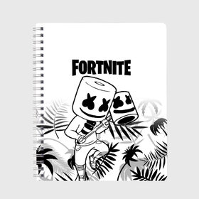 Тетрадь с принтом FORTNITE MARSHMELLO в городе Новоалтайск, 100% бумага | 48 листов, плотность листов — 60 г/м2, плотность картонной обложки — 250 г/м2. Листы скреплены сбоку удобной пружинной спиралью. Уголки страниц и обложки скругленные. Цвет линий — светло-серый
 | Тематика изображения на принте: archetype | fortnite | fortnite x | game | ikonik | marshmello | raven | архетип | ворон | игра | иконик | маршмелло | фортнайт