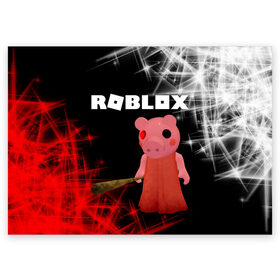 Поздравительная открытка с принтом ROBLOX: PIGGI. в городе Новоалтайск, 100% бумага | плотность бумаги 280 г/м2, матовая, на обратной стороне линовка и место для марки
 | game | gamer | logo | minecraft | piggi | roblox | simulator | игра | конструктор | лого | пигги | свинья | симулятор | строительство | фигура