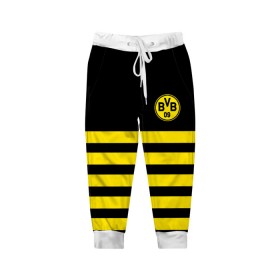 Детские брюки 3D с принтом BORUSSIA. в городе Новоалтайск, 100% полиэстер | манжеты по низу, эластичный пояс регулируется шнурком, по бокам два кармана без застежек, внутренняя часть кармана из мелкой сетки | borussia | fc | football | football club | sport | боруссия | боруссия дортмунд | дортмунда | немецкий футбольный клуб | спорт | уефа | униформа | фирменные цвета | фк | футбол | футбольный клуб