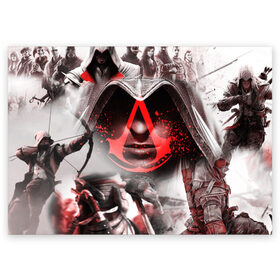 Поздравительная открытка с принтом ASSASSIN`S CREED в городе Новоалтайск, 100% бумага | плотность бумаги 280 г/м2, матовая, на обратной стороне линовка и место для марки
 | black flag | brotherhood | chronicles | creed | game | origins | revelations | rogue | syndicate | unity | valhalla | альтаир | ассасин | игры | кинжал | пираты