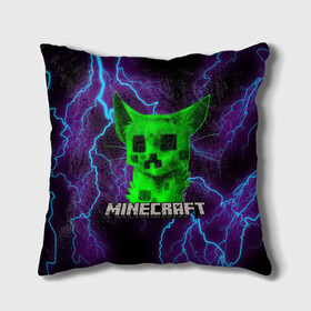 Подушка 3D с принтом MINECRAFT CREEPER CAT  в городе Новоалтайск, наволочка – 100% полиэстер, наполнитель – холлофайбер (легкий наполнитель, не вызывает аллергию). | состоит из подушки и наволочки. Наволочка на молнии, легко снимается для стирки | Тематика изображения на принте: creeper | game | minecraft | блоки | игра | квадраты | компьютерная | крипер | криппер | майнкрафт | огонь