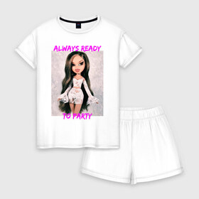 Женская пижама с шортиками хлопок с принтом Bratz Party в городе Новоалтайск, 100% хлопок | футболка прямого кроя, шорты свободные с широкой мягкой резинкой | bratz | bratz party