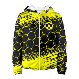 Женская куртка 3D с принтом BORUSSIA. в городе Новоалтайск, ткань верха — 100% полиэстер, подклад — флис | прямой крой, подол и капюшон оформлены резинкой с фиксаторами, два кармана без застежек по бокам, один большой потайной карман на груди. Карман на груди застегивается на липучку | borussia | fc | football | football club | sport | боруссия | боруссия дортмунд | дортмунда | немецкий футбольный клуб | спорт | уефа | униформа | фирменные цвета | фк | футбол | футбольный клуб