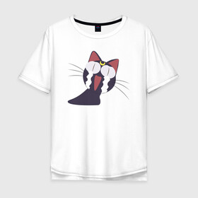 Мужская футболка хлопок Oversize с принтом Sailor Luna в городе Новоалтайск, 100% хлопок | свободный крой, круглый ворот, “спинка” длиннее передней части | Тематика изображения на принте: cry | luna | moon | sailor luna | sailor moon | sailormoon | кот | котик | котэ | кошка | луна | мордочка | мультяшка | плачет | прикольный | сейлор мун | слезы | сэйлор мун
