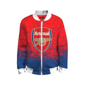 Детский бомбер 3D с принтом ARSENAL. в городе Новоалтайск, 100% полиэстер | застегивается на молнию, по бокам два кармана без застежек, мягкие манжеты, по низу бомбера и на воротнике — эластичная резинка | fc | football | football club | sport | британский футбольный клуб | спорт | уефа | униформа | фирменные цвета | фк | футбол | футбольный клуб